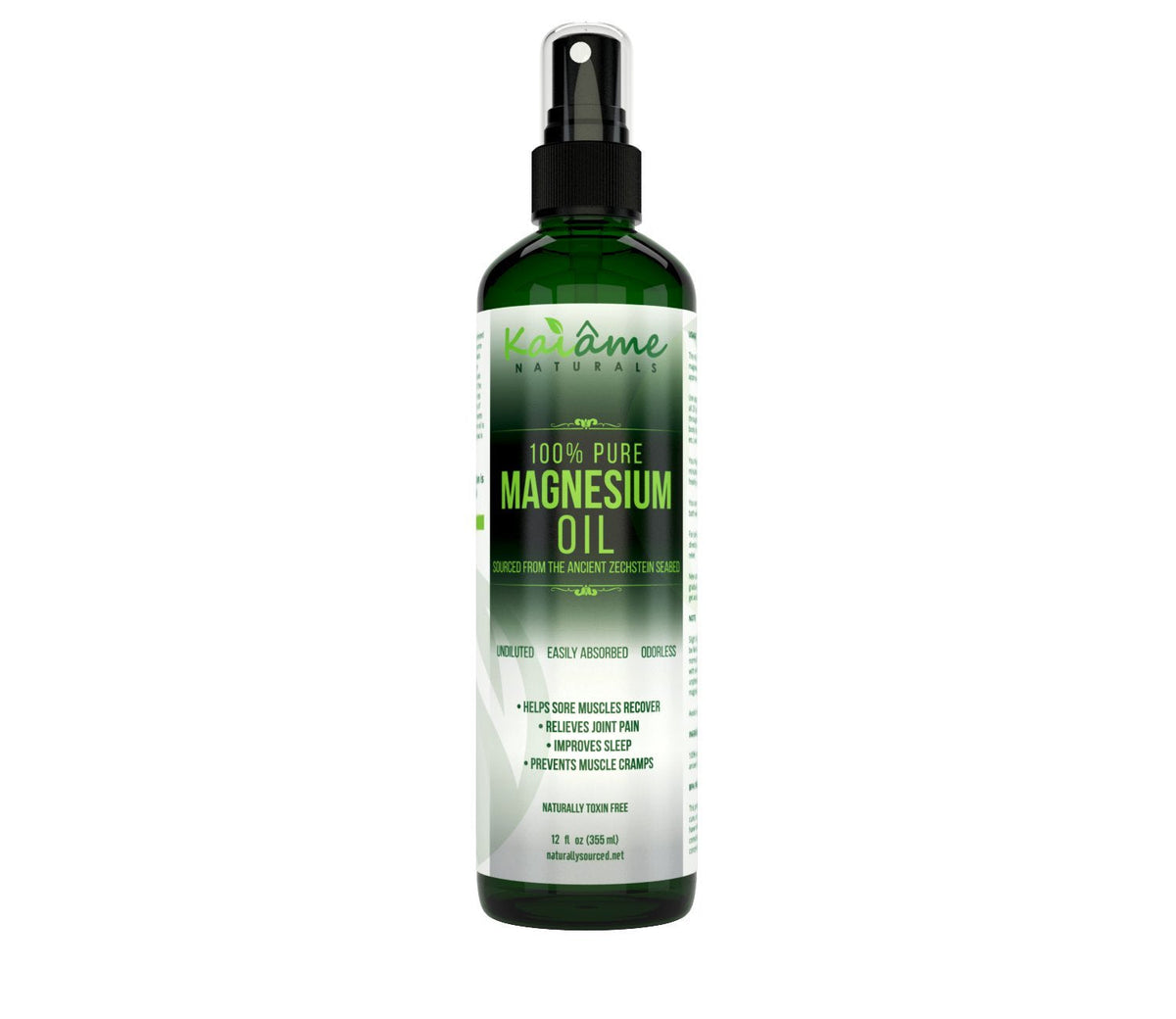 Kaiame Naturals Magnesium Oil Spray, Large 12 oz, Undiluted, Pure and Organic, Sourced from Ancient Zechstein Seabed Kaiame NaturalsBuy Supplements Australia