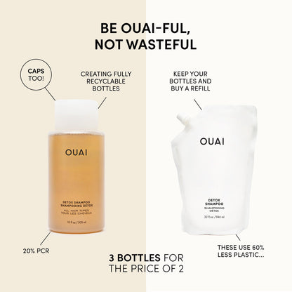 OUAI Detox Shampoo + Refill - Clarifying Shampoo for Build Up, Oil, Product & Hard Water - Apple Cider Vinegar & Keratin for Clean, Refreshed Hair - Sulfate Free Hair Care (2 Count, 10 Oz/32 Oz) OUAIBuy Supplements Australia