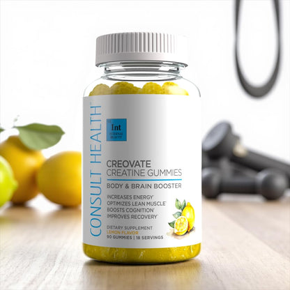 Consult Health CREOVATE CREATINE MONOHYDRATE Gummies 5g Dose for Men & Women to Support Muscle, Strength, Recovery, Cognitive Health & Memory, Zero Sugar, Gluten Free, Natural Lemon, 90 Count Consult HealthBuy Supplements Australia