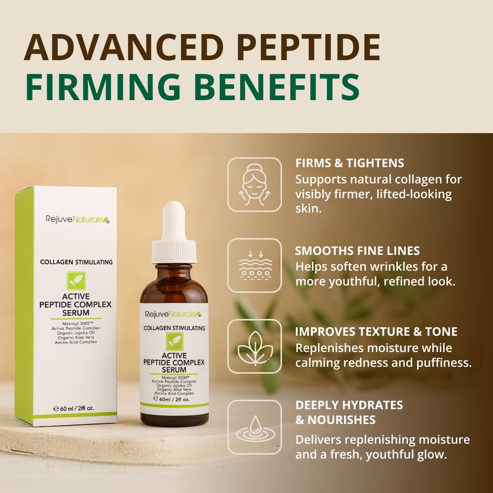 Peptide Complex Serum with Matrixyl 3000 (2 oz, Double-Sized) Minimizes Look of Fine Lines & Deep Wrinkles, Crow's Feet, Crepey Skin. Lightweight Anti Aging Moisturizer for Face & Neck RejuveNaturals buy supplements Au