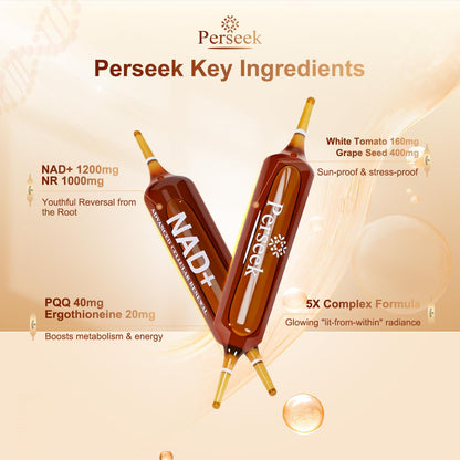 Perseek NAD+ 1200mg Liquid Supplement with Nicotinamide Riboside, PQQ & Grape Seed Extract for Cellular Vitality, Energy Metabolism & Antioxidant Support – 10 Liquid Vials PerseekBuy Supplements Australia