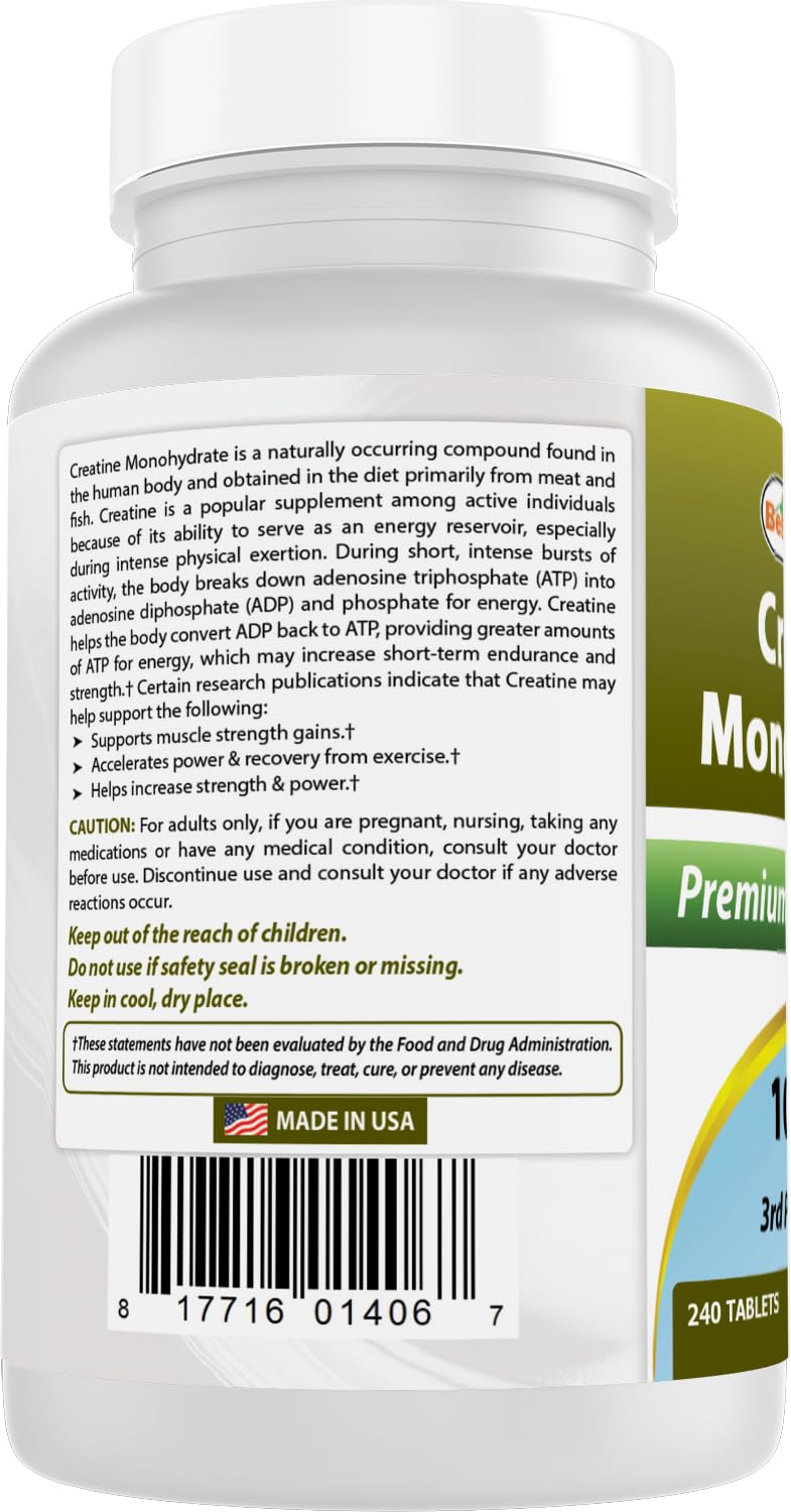 Best Naturals Creatine Monohydrate 1000 mg 240 Tablets Best NaturalsBuy Supplements Australia
