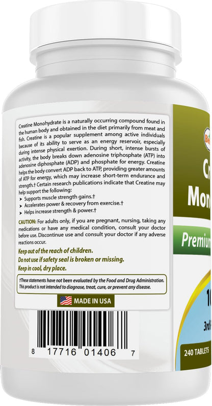 Best Naturals Creatine Monohydrate 1000 mg 240 Tablets Best NaturalsBuy Supplements Australia