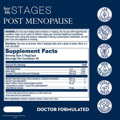 SOLARAY Postmenopause her Life Stages - Post Menopause Supplements for Women with Resveratrol - Vegan and Made Without Hormones - 60-Day Guarantee - Vegan, Lab Verified - 30 Servings, 60 VegCaps SOLARAYBuy Supplements Australia