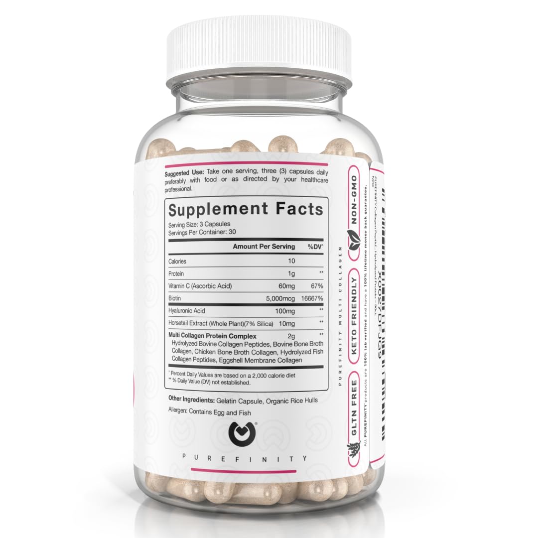 PUREFINITY Collagen Peptides for Women – Type I, II, III, V & X with Biotin & Hyaluronic Acid, Supports Healthy Skin, Bones, Hair & Nails – Non-GMO, Grass-Fed (90 Capsules, 1 Month Supply) PUREFINITYBuy Supplements Australia