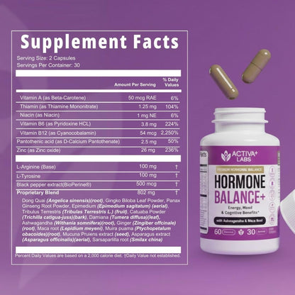 Activa Labs+ Hormone Balance for Women | Boost Energy, Mood, Libido and Focus | Supports Cycle&Menopause Comfort | Gluten, Soy&Lactose Free | 30 Day Supply Activa LabsBuy Supplements Australia