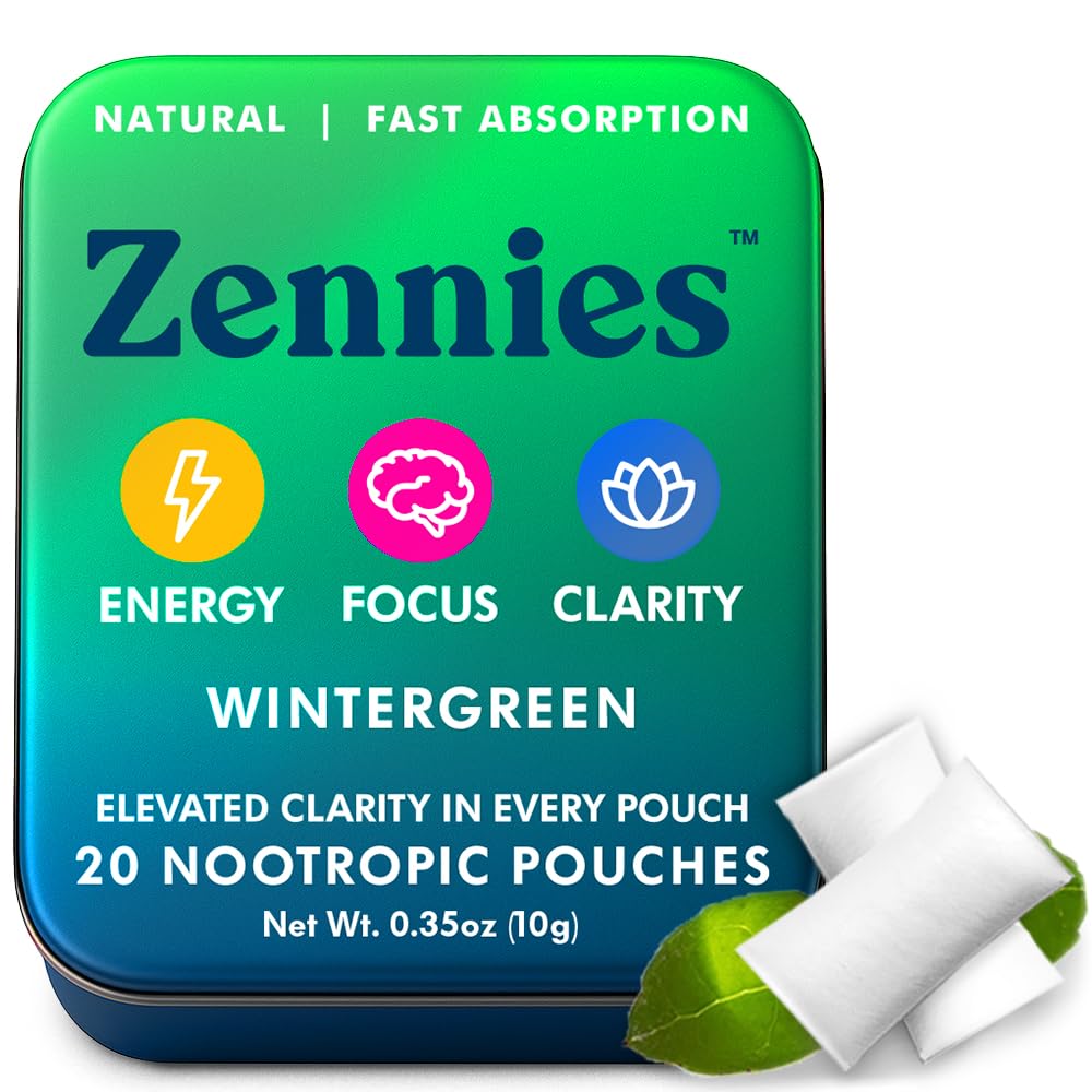 Zennies Caffeine Nootropic Pouches with Alpha GPC, L-Tyrosine & L-Theanine, Lion's Mane, Cordyceps, Reishi - Nicotine Free, No Sugar or Artificial Sweeteners Nootropic Energy Pouches, Wintergreen 1 PK ParroxBuy Supplements Australia