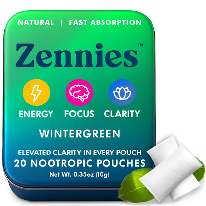 Zennies Caffeine Nootropic Pouches with Alpha GPC, L-Tyrosine & L-Theanine, Lion's Mane, Cordyceps, Reishi - Nicotine Free, No Sugar or Artificial Sweeteners Nootropic Energy Pouches, Wintergreen 1 PK ParroxBuy Supplements Australia