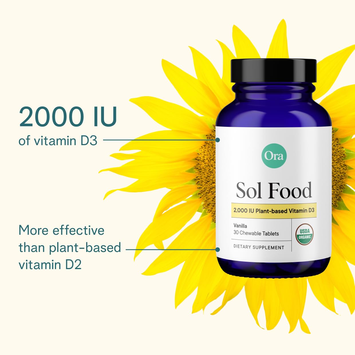 Ora Organic Vitamin D3 2000IU - Vegan Vitamin D Chewables from Lichen for Bone Health, Immune Support, & Mood | Maximum Absorption - 1 Month Supply, 30 Vegan Chewable Vanilla Tablets Ora OrganicBuy Supplements Australia