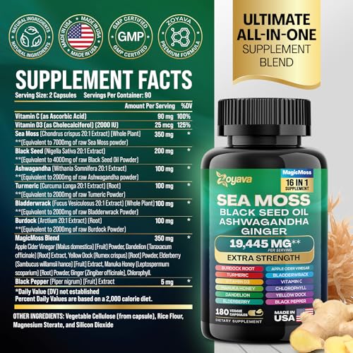 Sea Moss 7000mg Black Seed Oil 4000mg Ashwagandha 2000mg Turmeric 2000mg ZoyavaBuy Supplements Australia
