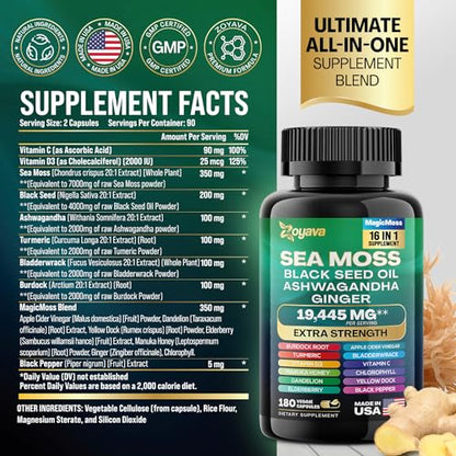 Sea Moss 7000mg Black Seed Oil 4000mg Ashwagandha 2000mg Turmeric 2000mg ZoyavaBuy Supplements Australia