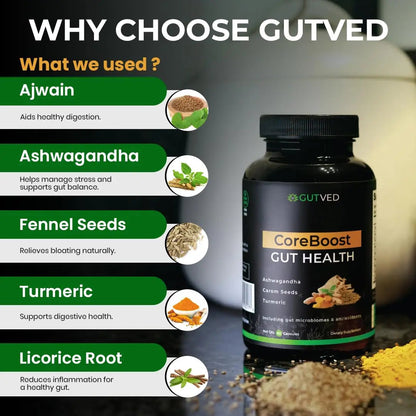 GUTVED Bloating & Gas Relief Probiotic for Women & Men | 9-in-1 Gut & Digestive Support with Probiotics, Prebiotic Inulin, Turmeric, Ginger & Fennel | Daily Plant-Based Capsules, 60 Count GUTVEDBuy Supplements Australia