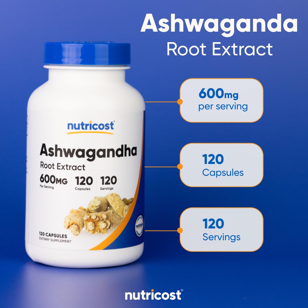 Nutricost Ashwagandha Herbal Supplement 600mg, 120 Capsules - Vegetarian, Non-GMO, Gluten Free, Ashwagandha Root NutricostBuy Supplements Australia