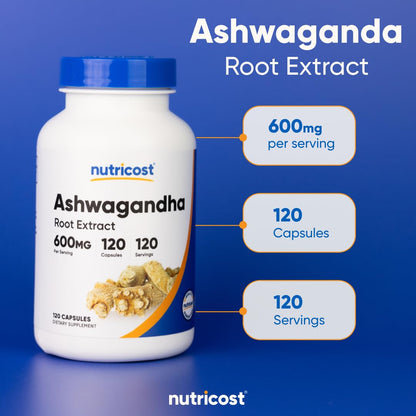 Nutricost Ashwagandha Herbal Supplement 600mg, 120 Capsules - Vegetarian, Non-GMO, Gluten Free, Ashwagandha Root NutricostBuy Supplements Australia