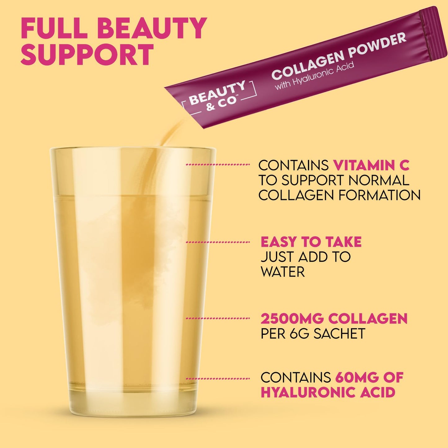 Collagen 2500mg Powder Supplement Boosted with Vitamin C and Hyaluronic Acid (Bovine) Beauty & CoBuy Supplements Australia