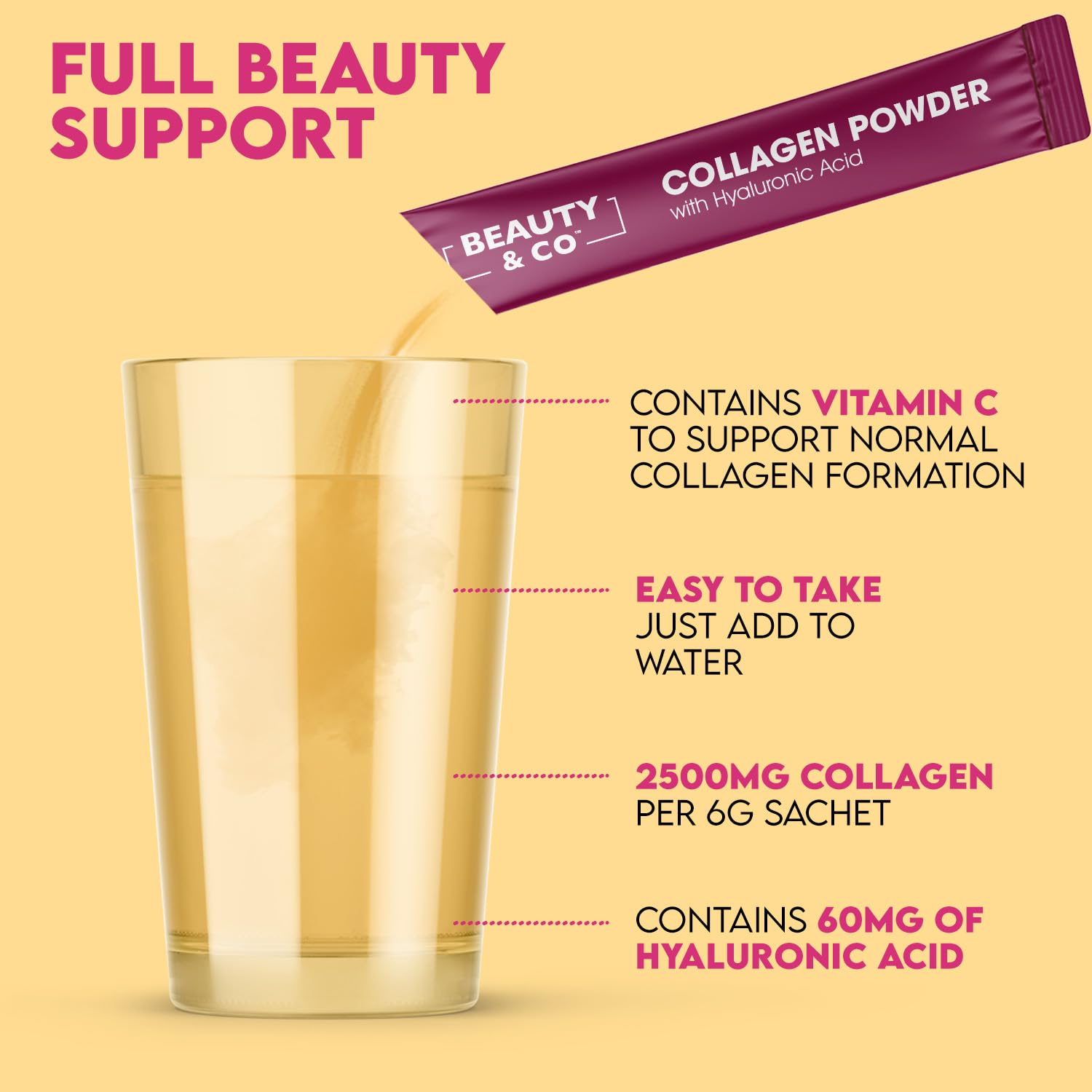 Collagen 2500mg Powder Supplement Boosted with Vitamin C and Hyaluronic Acid (Bovine) Beauty & CoBuy Supplements Australia