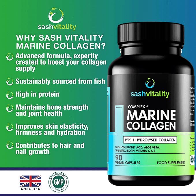Marine Collagen Supplements - 90 Capsules with Vitamin C, Vitamin E, Hyaluronic Acid, Aloe Vera, Turmeric SASH VitalityBuy Supplements Australia