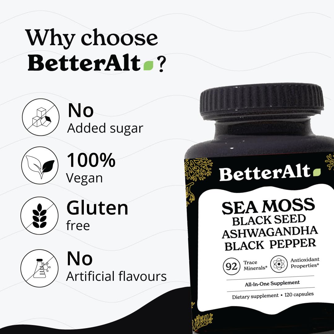 Better Alt Sea Moss Capsules- Irish Sea Moss with Black Seed Oil, Ashwagandha & Black Better AltBuy Supplements Australia