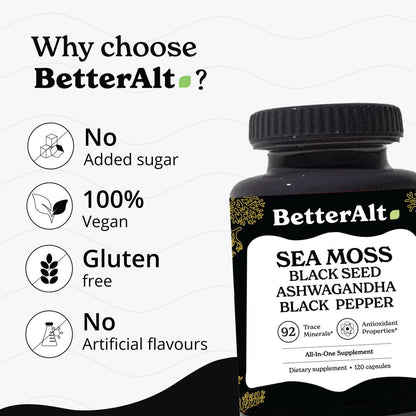 Better Alt Sea Moss Capsules- Irish Sea Moss with Black Seed Oil, Ashwagandha & Black Better AltBuy Supplements Australia