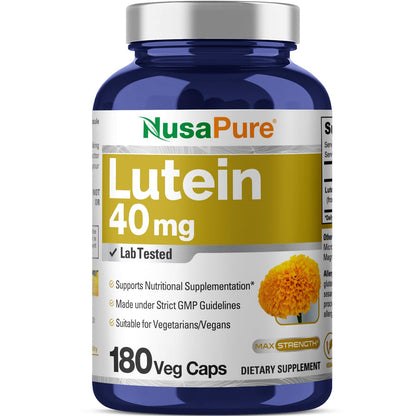 NusasPure Lutein - Suitable for Vegetarian/Vegan, Non - GMO - 40 mg - 180 Capsules NusaPureBuy Supplements Australia