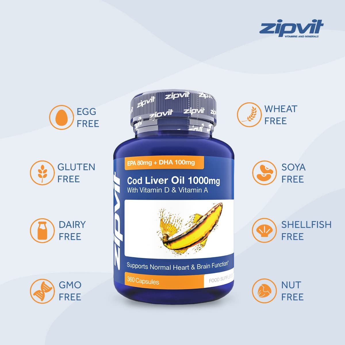 Cod Liver Oil 1000mg, 360 Capsules of High Strength Fish Oil, Rich in Omega 3. Supports ZipvitBuy Supplements Australia