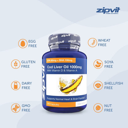 Cod Liver Oil 1000mg, 360 Capsules of High Strength Fish Oil, Rich in Omega 3. Supports ZipvitBuy Supplements Australia