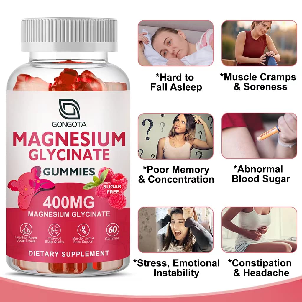 Magnesium Glycinate Gummies 400 mg with 100 mg Composite magnesium - Chelated Magnesium Potassium Supplement with Vitamin D, B6 Supports Calm, Sleep, Memory & Muscle Cramps,Sugar Free - 120 Gummies GONGOTABuy Supplements Australia
