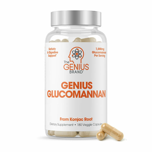 The Genius Brand Genius Glucomannan - Glucomannan Capsules for Digestive Health, Energy & Satiety Support - Natural Fiber for Stomach Comfort - Non-GMO & Vegan - 180 Veggie Capsules The Genius BrandBuy Supplements Australia