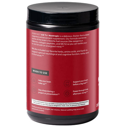 Perfect Keto Nootropic Brain Support, Caffeine Free Focus and Energy Supplement with Alpha Lipoic Acid, L Theanine, Ginkgo Biloba, Alpha GPC, MCT's, Collagen, Ketones, Chocolate Drink Mix, 15 Servings Perfect KetoBuy Supplements Australia