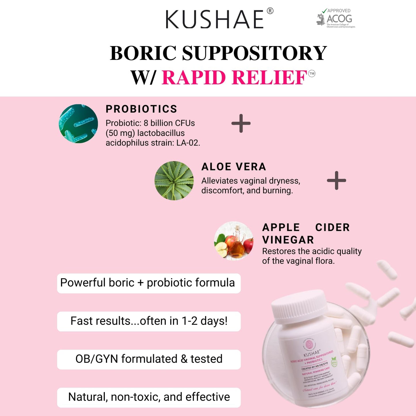 Kushae Boric Acid Suppositories with Applicator, All-Natural Boric Acid Suppositories for Women KushaeBuy Supplements Australia