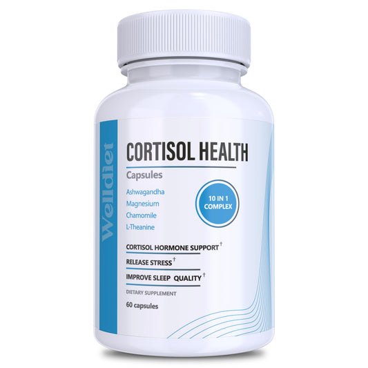 10-in-1 Cortisol Supplements with Magnesium, Ashwagandha, Chamomile, L-Theanine, St. John's Wort, Rhodiola, 60 Capsules, Cortisol Supplements For Women -& Men, Cortisol Reducer, High cortisol WelldietBuy Supplements Australia