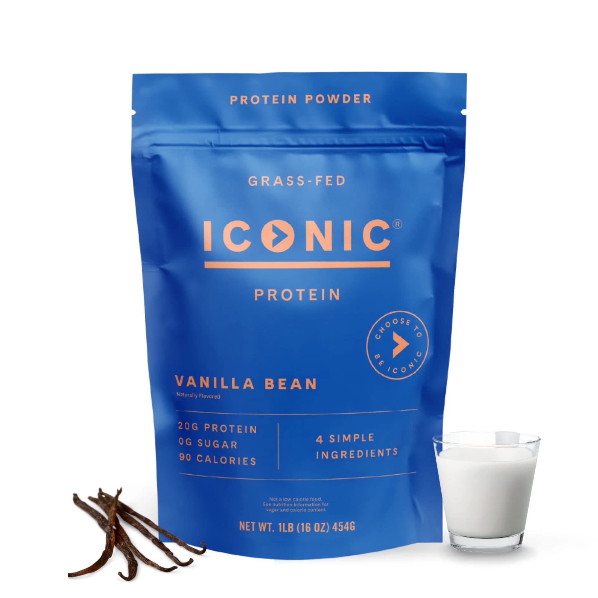 ICONIC Protein Powder, Vanilla Bean - Sugar Free, Low Carb Protein Powder - Lactose Free, Gluten Free, Non-GMO - 20g Grass Fed Whey & Casein Protein - Keto Friendly, 1 lb Pouch (18 Servings) ICONIC buy supplements Au