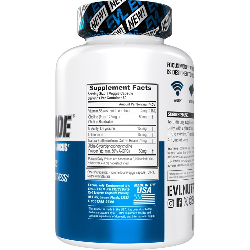 Evlution Nutrition Mental Energy and Focus Supplement for Adults - Nootropics Brain Support Supplement with Caffeine L Theanine Alpha GPC and L-Tyrosine - Focus Pills for Sustained Peak Performance EvlutionBuy Supplements Australia