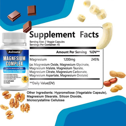 8 in 1 Magnesium Complex Supplement - 8 Elemental 1000mg - Magnesium Glycinate, Citrate, Malate, Taurate - High Absorption,for Muscle, Nerve & Sleep Support - 90 Capsules Aviroste buy supplements Au