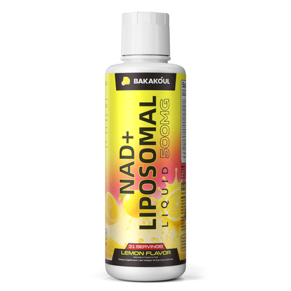Bottle of Bakakoul NAD+ Liposomal Liquid 500MG on a white background