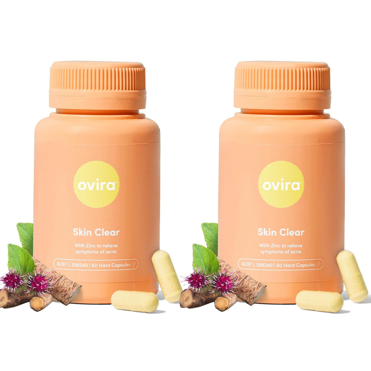 Ovira Skin Clear with ZINCBRIGHT - 60 Capsules for Clear and Glowing Skin | Rosacea & Hormonal Acne Treatment | Support Collagen Production | Acne Supplements for Women & Men - Pack of 2 OviraBuy Supplements Australia