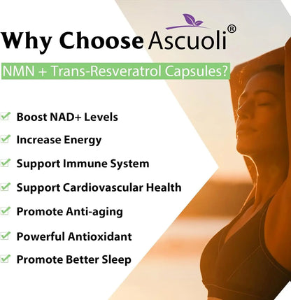 Sublingual NMN 500mg + Trans-Resveratrol 400mg, 3-in-1 Advanced Formula 99% Pure NMN Resveratrol Supplement for Boost* NAD, Cell, Immune, Energy & Muscle, Anti-Aging, 120 Lozenges, 120-Day Supply AscuoliBuy Supplements Australia