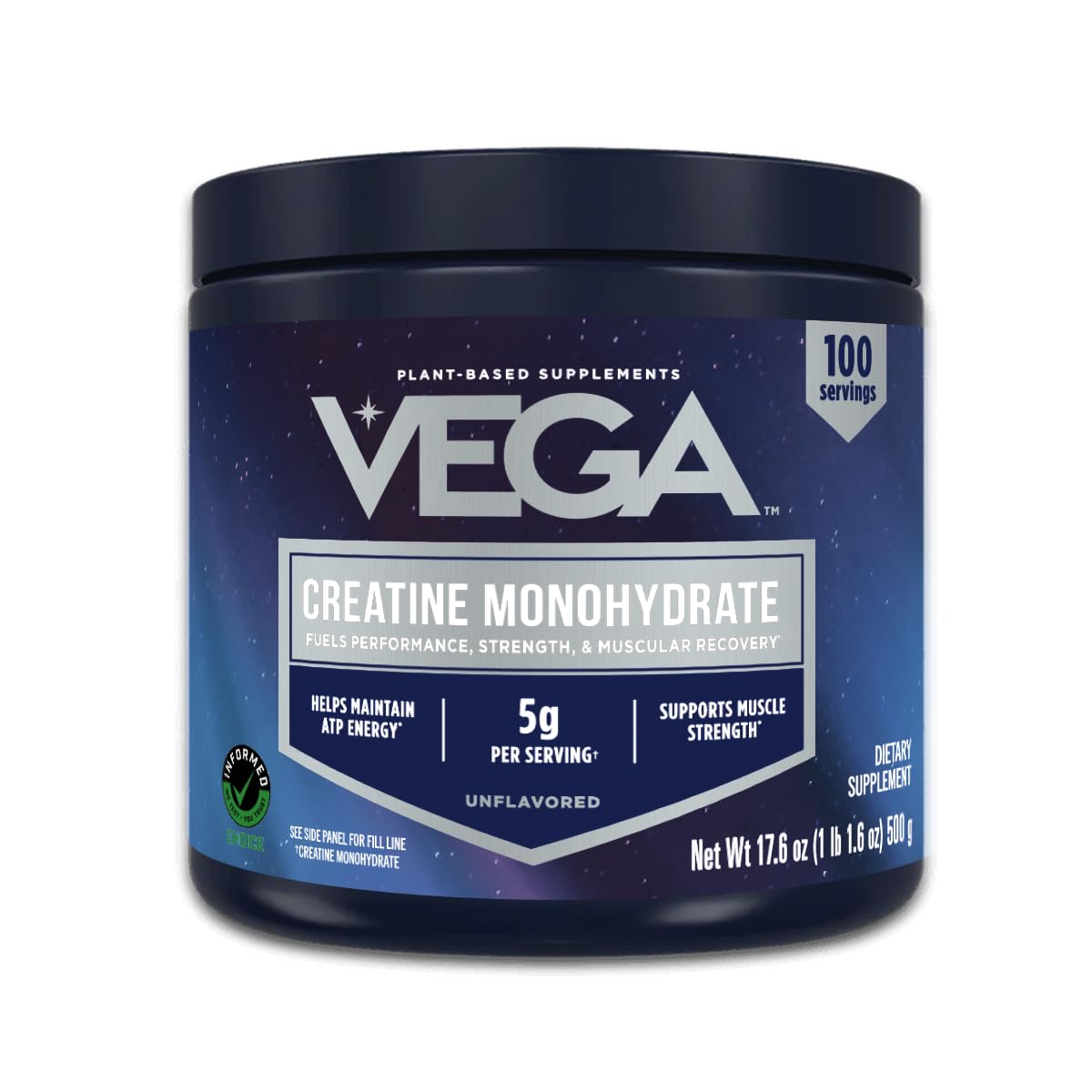 Vega Creatine Monohydrate Micronized Powder, Pure Unflavored, 100 Servings, 5000mg Per Serving, 17.6 oz VegaBuy Supplements Australia