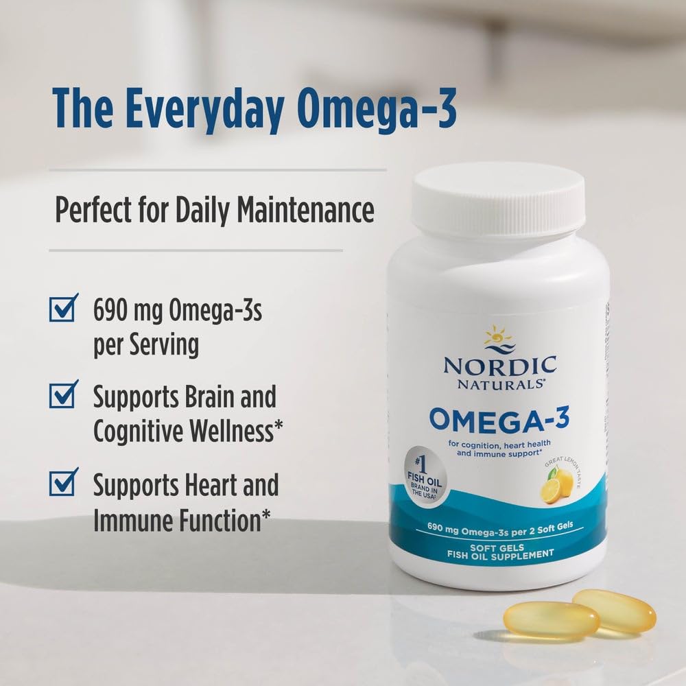 Nordic Naturals Omega-3, Lemon Flavor - 90 Soft Gels - 690 mg Omega-3 - Fish Oil - EPA & DHA - Immune Support, Brain & Heart Health, Optimal Wellness - Non-GMO - 45 Servings Nordic Naturals buy supplements Au