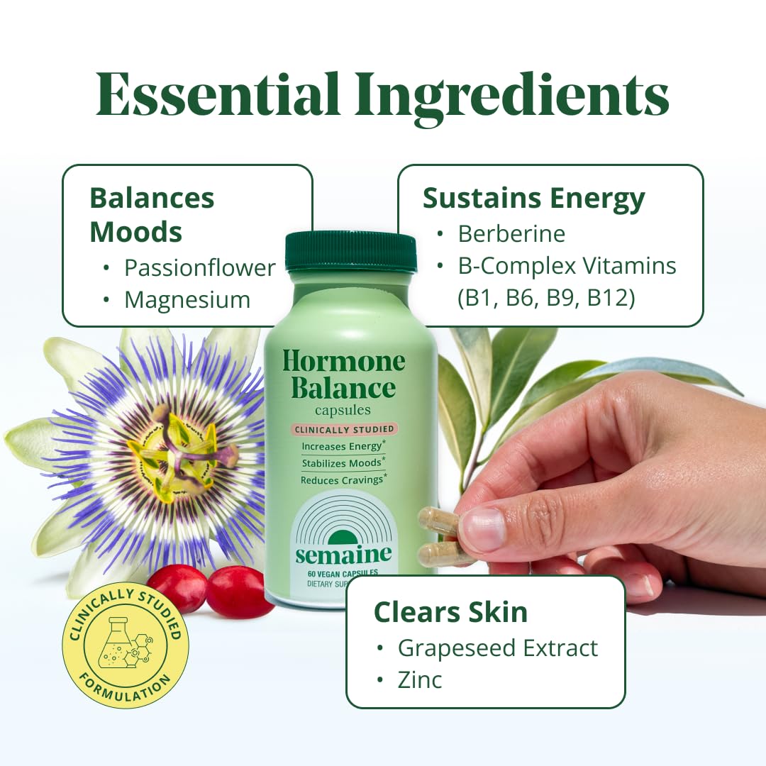 Semaine Hormone Balance – Clearer Skin, Enhanced Moods, Deeper Sleep & Happier Hormones. Hormone-Free, Vegan Capsule, Multi-Symptom Support (60 ct) SemaineBuy Supplements Australia