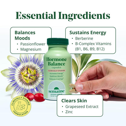 Semaine Hormone Balance – Clearer Skin, Enhanced Moods, Deeper Sleep & Happier Hormones. Hormone-Free, Vegan Capsule, Multi-Symptom Support (60 ct) SemaineBuy Supplements Australia