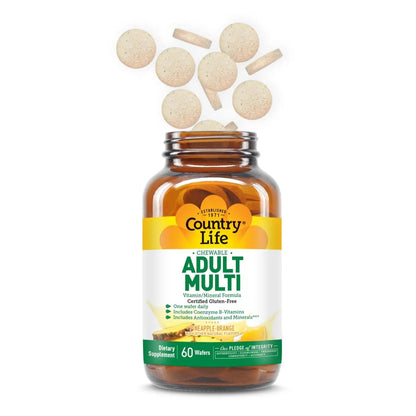 Country Life Adult Chewable Multivitamin with Coenzyme B-Vitamins, Antioxidants, Minerals, Pineapple-Orange Flavor Country Life