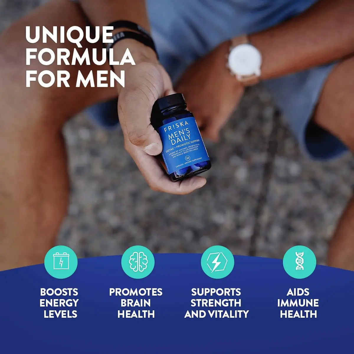 Friska Daily Digestive Enzymes with Probiotics for Men - Helps Break Down Protein, Fat & Carbs, Reduces Bloating & Gas, with Vitamins B6 & B12, 30 Capsules FR!SKABuy Supplements Australia