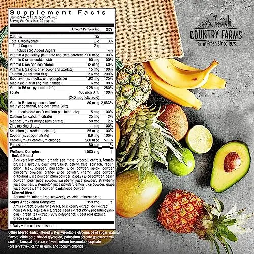 Country Farms Liquid Multivitamin, Vitamins and Minerals for Immune Support and Energy, Herbal Blend, Vegan Country Farms