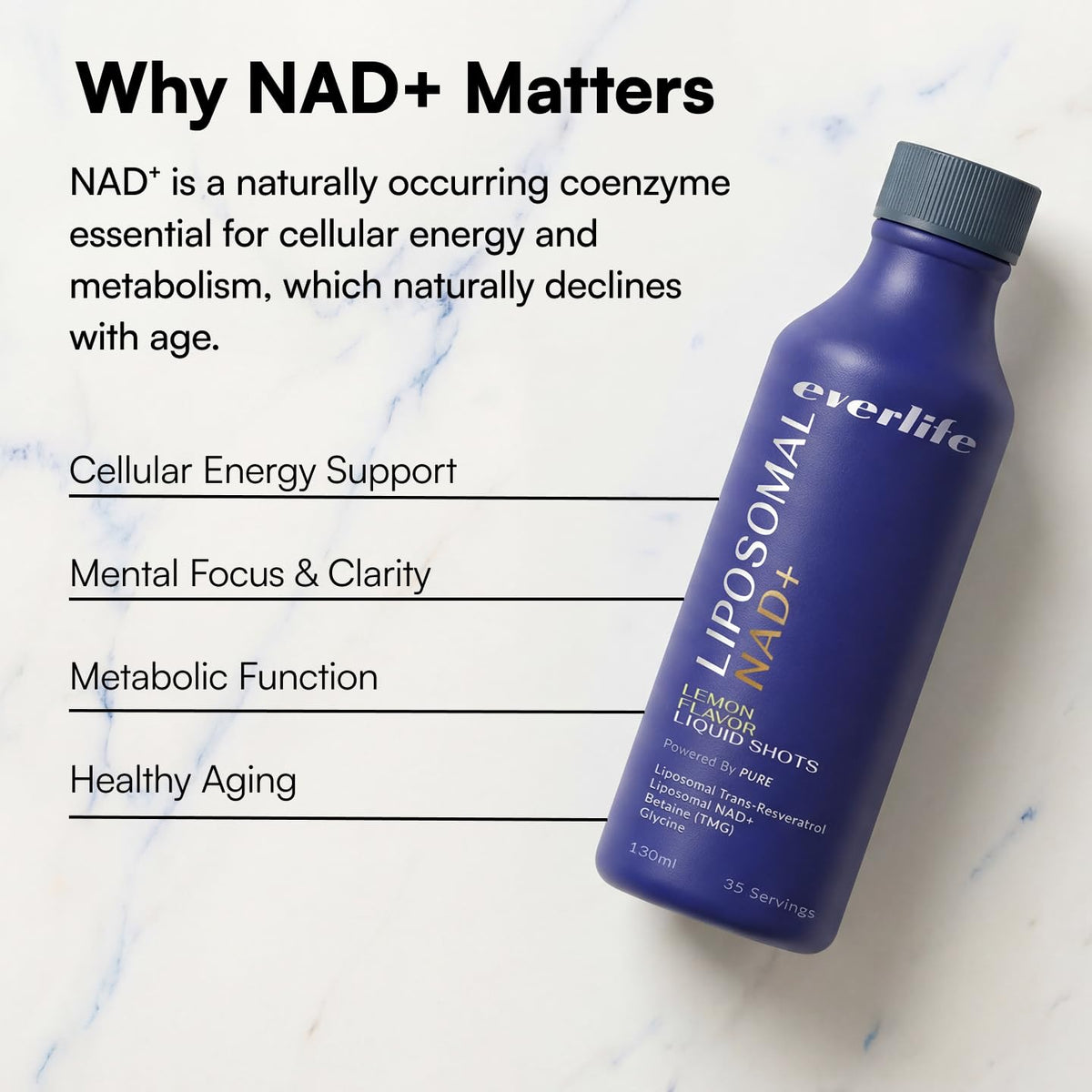 Everlife Liposomal NAD+ Liquid Supplement – 150mg Shot with Liposomal Trans-Resveratrol, TMG & Glycine – Boosts Energy, Cellular Repair, Healthy Aging & Longevity – NMNH Alternative – 30 Servings EverlifeBuy Supplements Australia