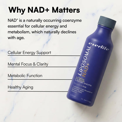 Everlife Liposomal NAD+ Liquid Supplement – 150mg Shot with Liposomal Trans-Resveratrol, TMG & Glycine – Boosts Energy, Cellular Repair, Healthy Aging & Longevity – NMNH Alternative – 30 Servings EverlifeBuy Supplements Australia