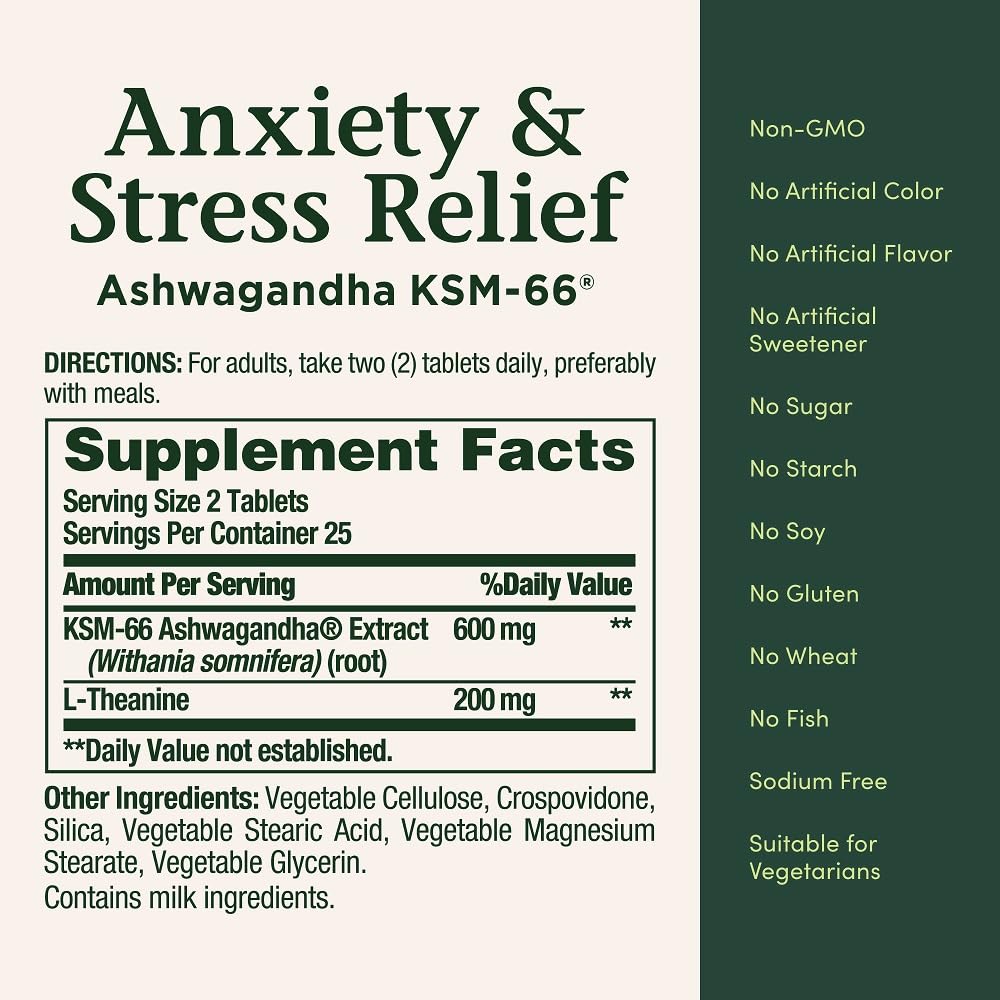 Nature's Bounty Stress Relief Ashwagandha KSM 66 Tablets, Mood Support, 50 Count Nature's BountyBuy Supplements Australia