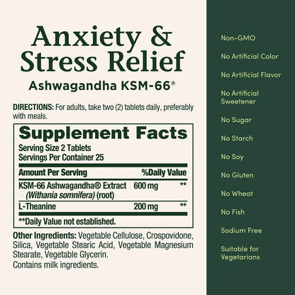 Nature's Bounty Stress Relief Ashwagandha KSM 66 Tablets, Mood Support, 50 Count Nature's BountyBuy Supplements Australia
