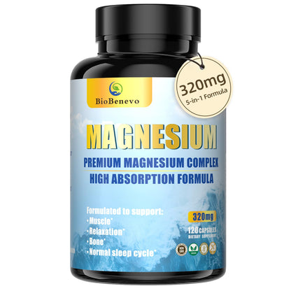 5-in-1 Magnesium Complex | 320mg of Magnesium Glycinate, Malate, Citrate… | Support for Sleep, Muscle Relaxation, and Energy Metabolism | High Absorption | Vegan, Non-GMO | 120 Capsules BioBenevoBuy Supplements Australia