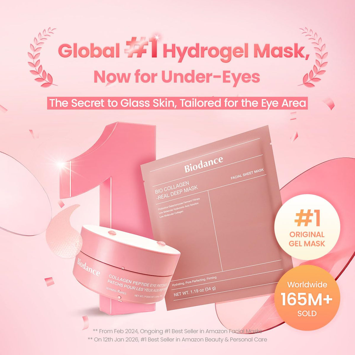 BIODANCE Collagen Peptide Eye Patches, Anti Wrinkle & Smile Line Patches for Face, Under Eye Mask for Fine Lines & Eye Bags